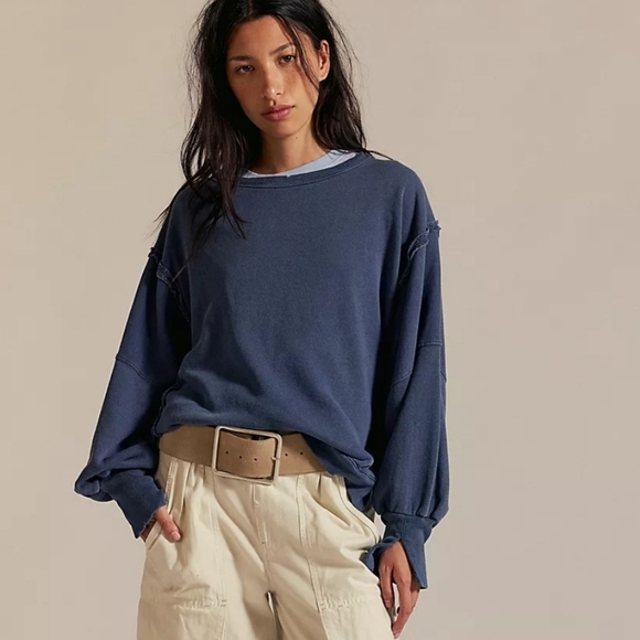 FREE PEOPLE CAMDEN Sweatshirt in Washed Black XS nwot - Picture 1 of 8